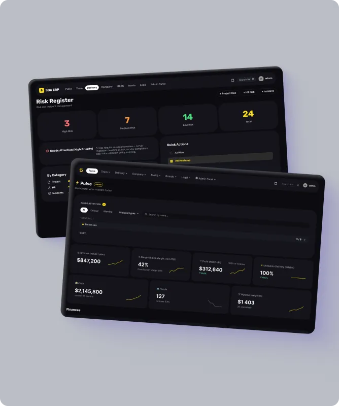 Risk Register and Pulse dashboards on tablets