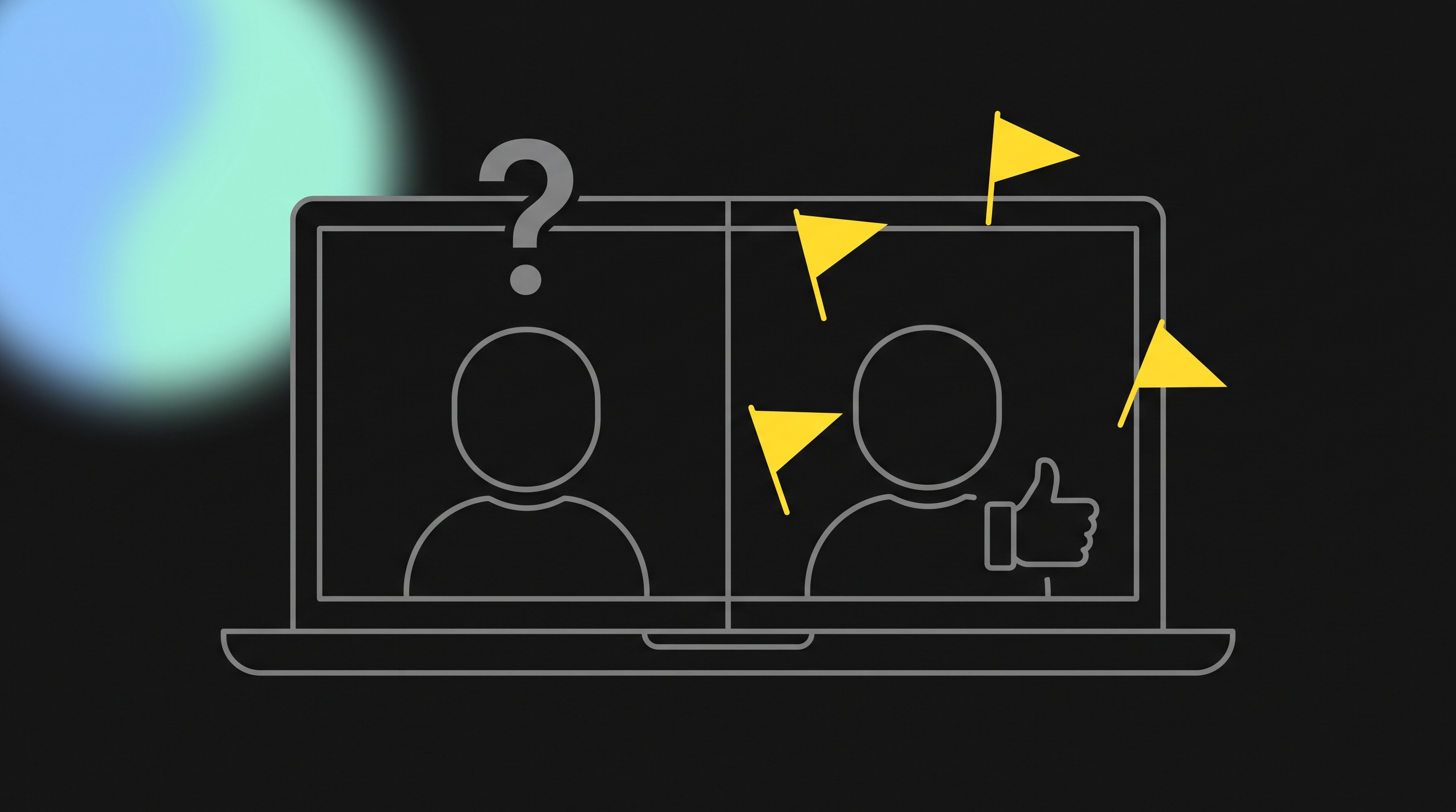 Split-screen comparison of a vendor who only asks questions versus one who gives instant approval, marked with warning flags