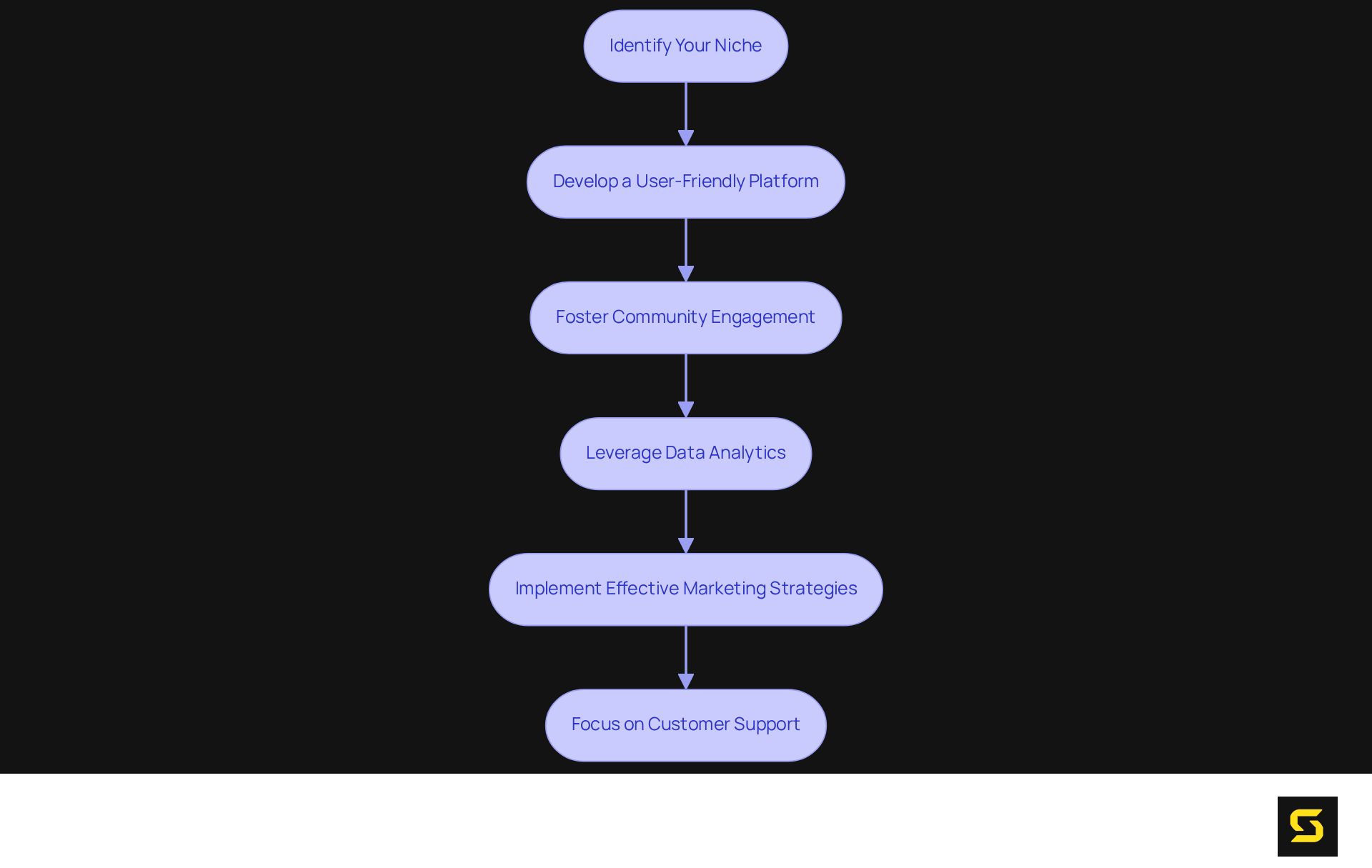 Each box represents a crucial step in creating a thriving vertical marketplace. Follow the arrows to see how these strategies connect and contribute to overall success.