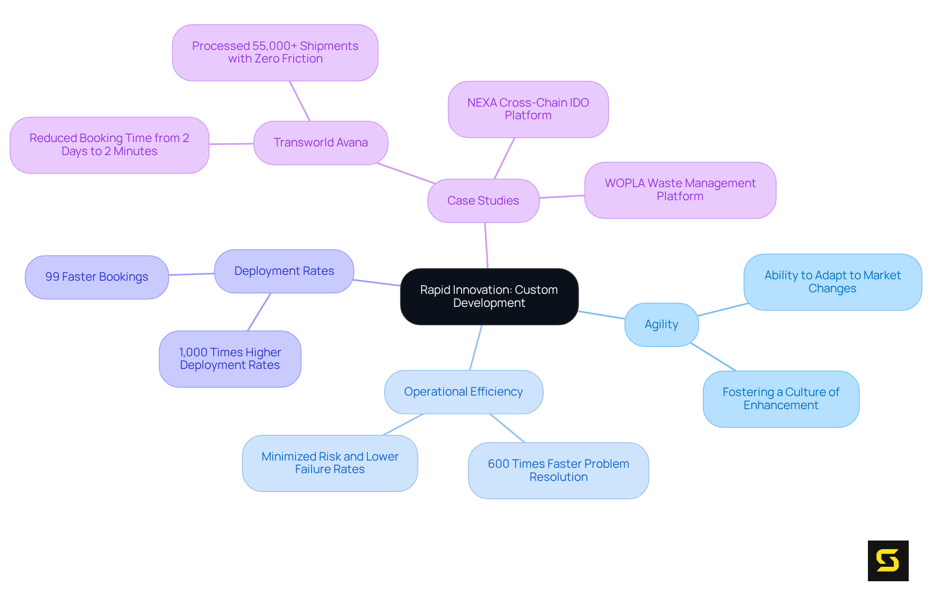 The center represents the main theme of rapid innovation, while branches reflect key areas that support this theme. Each branch and sub-branch illustrates how custom development helps SaaS firms innovate and stay competitive.