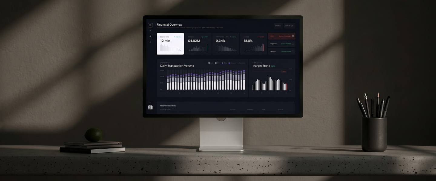 Real-Time Financial & Transaction Dashboard for a US Fintech Company Real-time financial and transaction dashboard for a US fintech company, transaction and margin metrics
